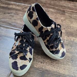 SUPERGA Platform Sneakers Womens 6.5 Leopard Print Velvet Low Top S00GZJ0